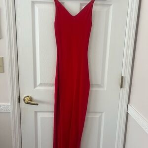 Red V-Neck Slip Dress - Women's Elegant Evening Dress